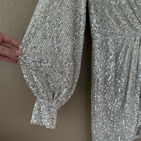 AMEN couture paillettes sequin beaded silver long sleeve mini dress NWT H - Picture 4 of 16